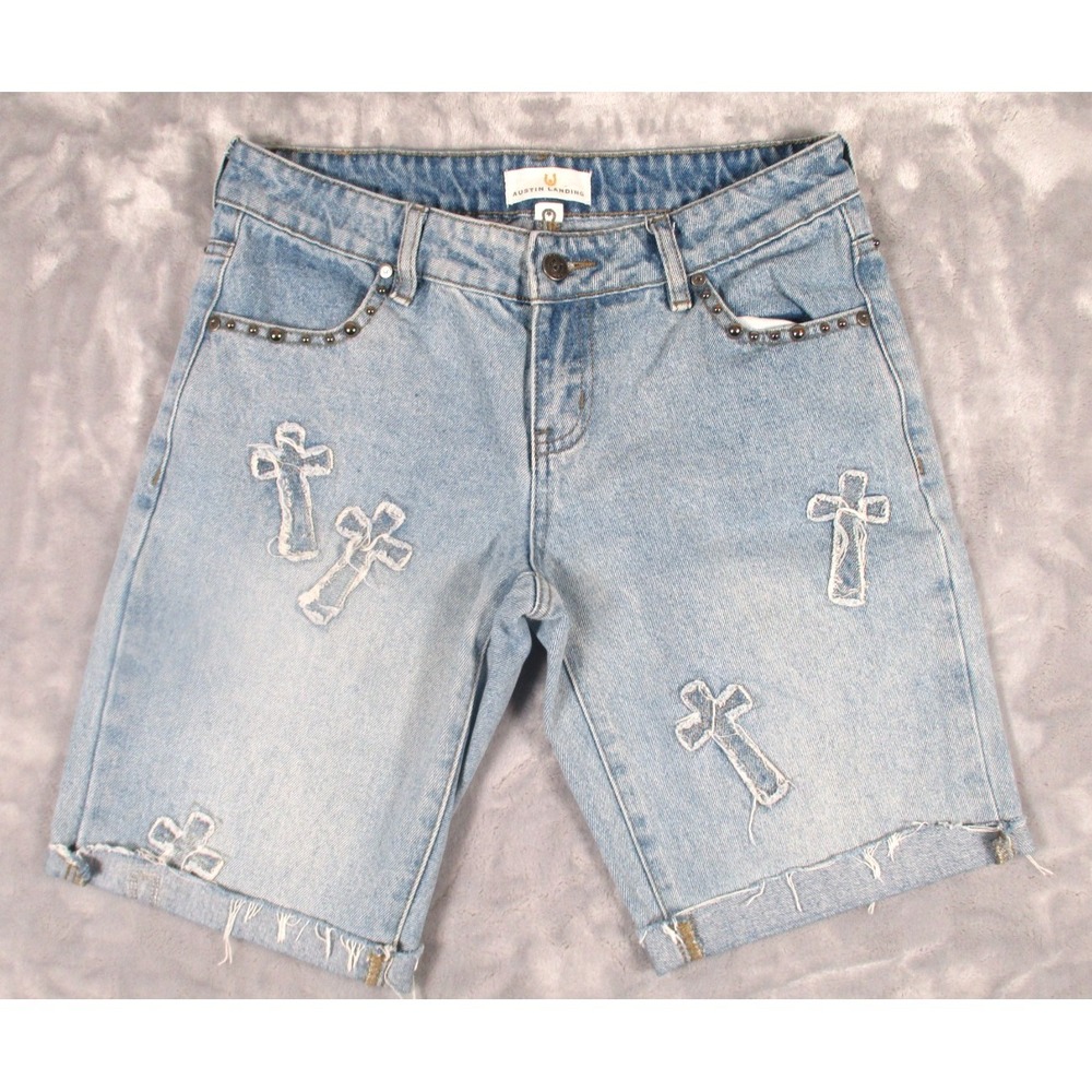 Austin Landing Denim Cross Mid Rise Womens cut off Shorts Size 1‎
